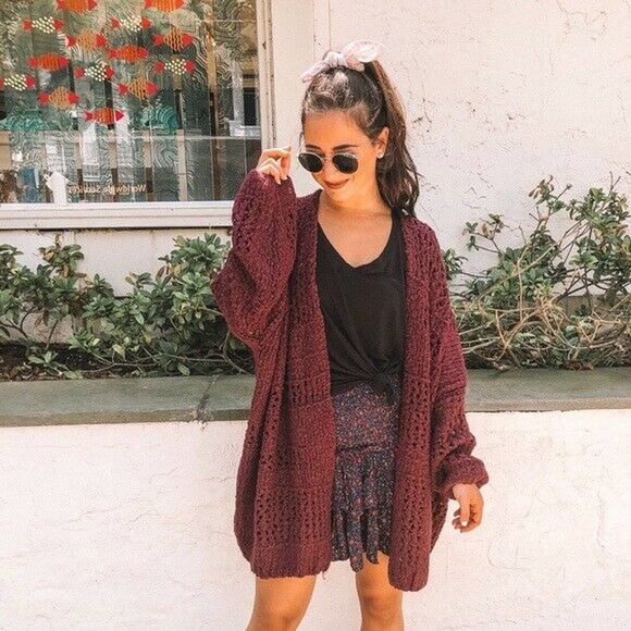 Free People Saturday Morning Knit Oversized Red Cardigan Cardi